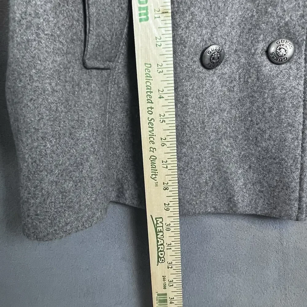 Guess Wool Coat Women’s Sz L Gray Double Breasted Knit Collar Winter Classic